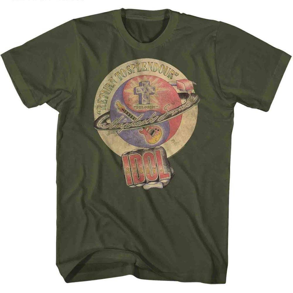 Billy Idol Whiplash Smile Military Green Adult T Shirt